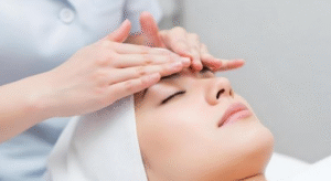  A close-up view of a relaxing facial treatment, highlighting the self-care and emotional peace found in women-only therapy.
